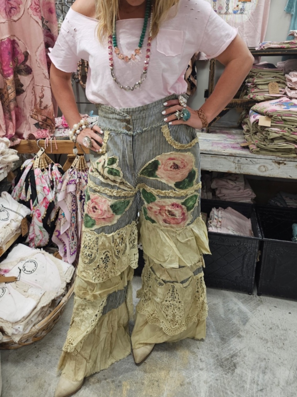 ❤️ A RARE BIRD “ ROSIE“ A RARE BIRD HAND MADE ROSE PANT WITH ANTIQUE TEA WASH 91 - Picture 4 of 9